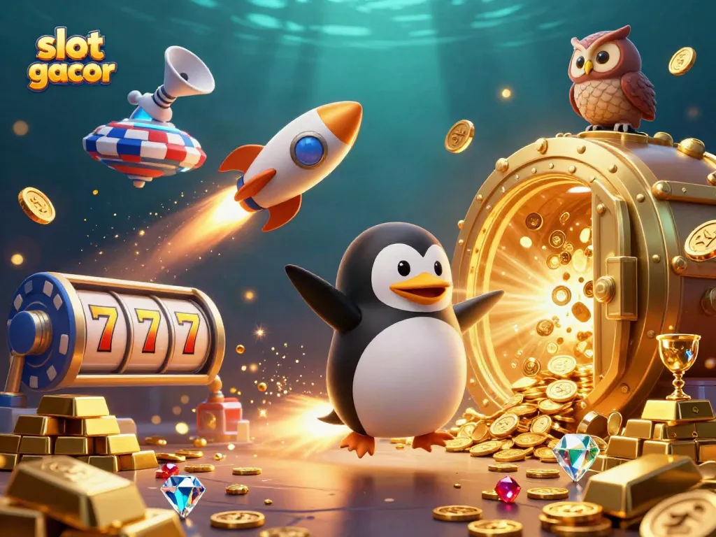 Experience the thrill of slot gacor adventures with a golden penguin and dazzling treasures!