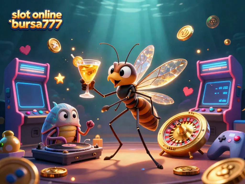 Menangkan jackpot dengan slot online bursa777, ilustrasi kasino 3D yang penuh warna.