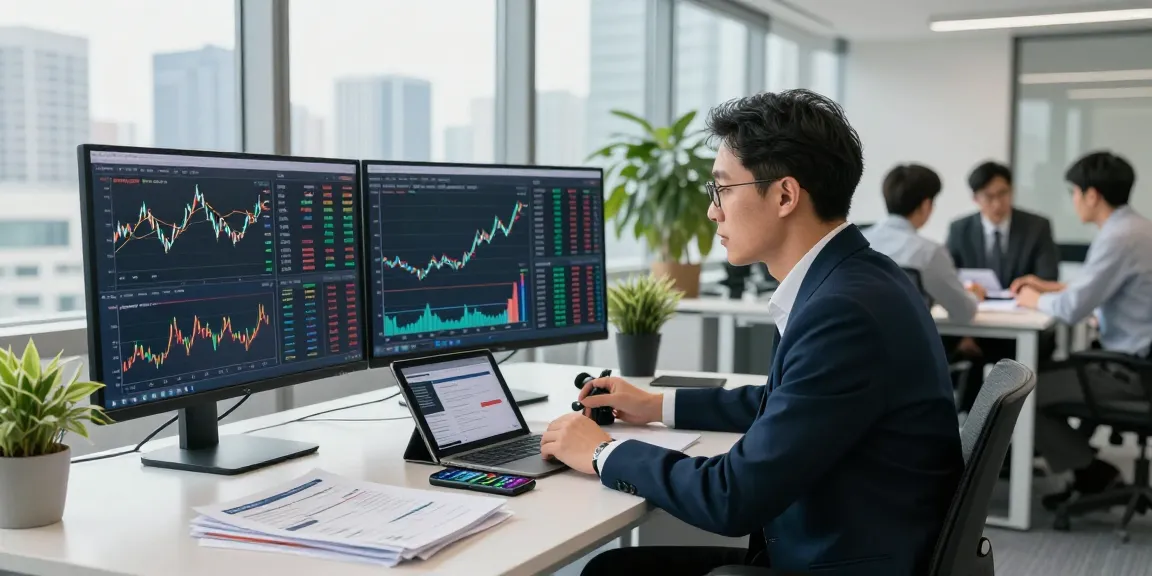 Financial analyst reviewing NAGA2000 metrics with engaging charts in a modern office.