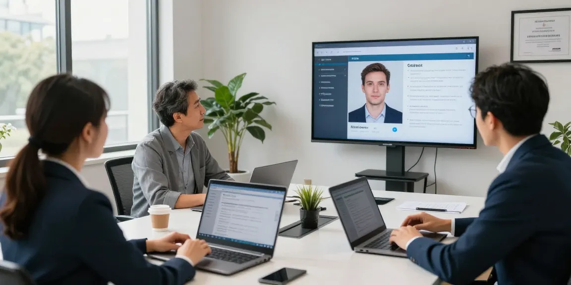 Team demonstrating an age verification system in a modern office setting.