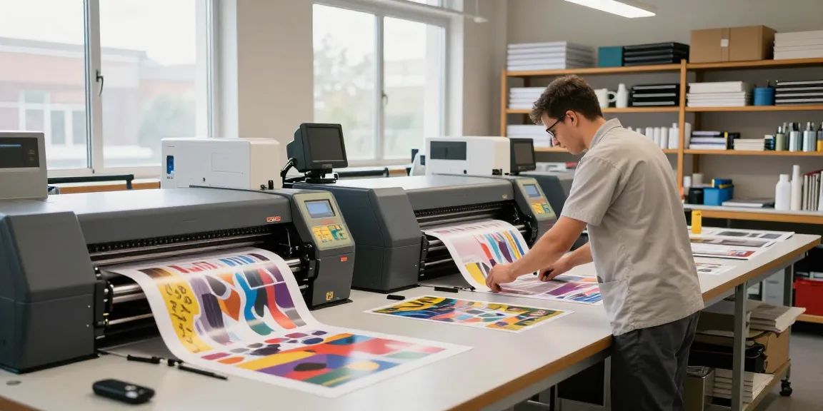 Technician using MBM print finishing equipment in a professional workshop.
