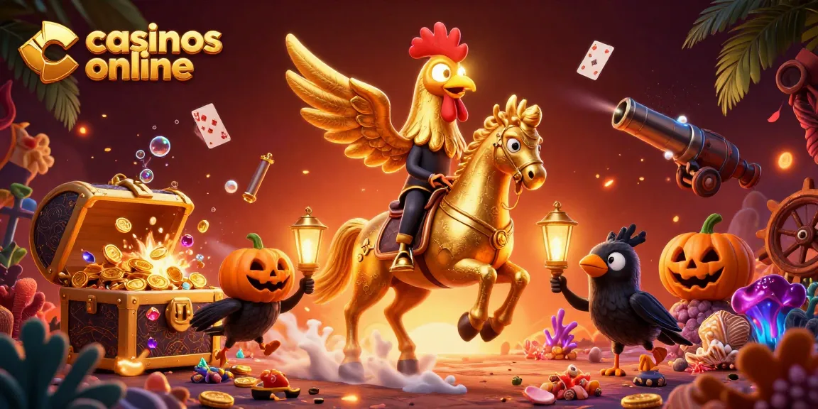 Interactúa en los mejores casinos online jugando con un gallo dorado en un mundo vibrante.