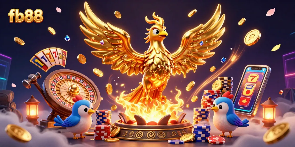 Experience winning moments at fb88 with a vibrant 3D illustration of casino excitement.