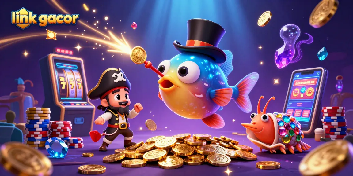 Engage with link gacor as the anglerfish attracts golden coins in a vibrant casino underwater scene.
