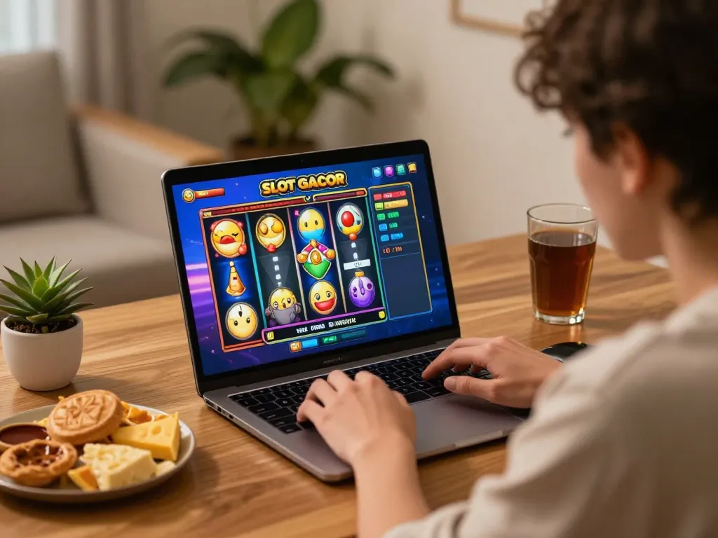 Engaged player strategizing during Slot Gacor Dewagg online game session at home.