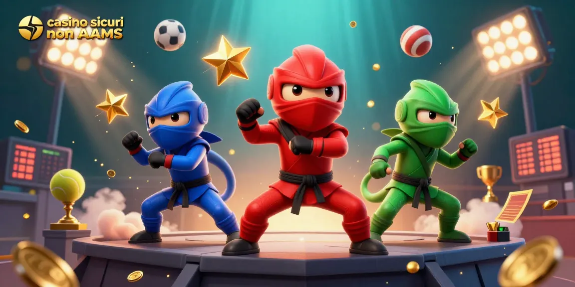 Interagisci con casinò sicuri non AAMS attraverso un vivace tema ninja 3D che presenta elementi emozionanti dei casinò.