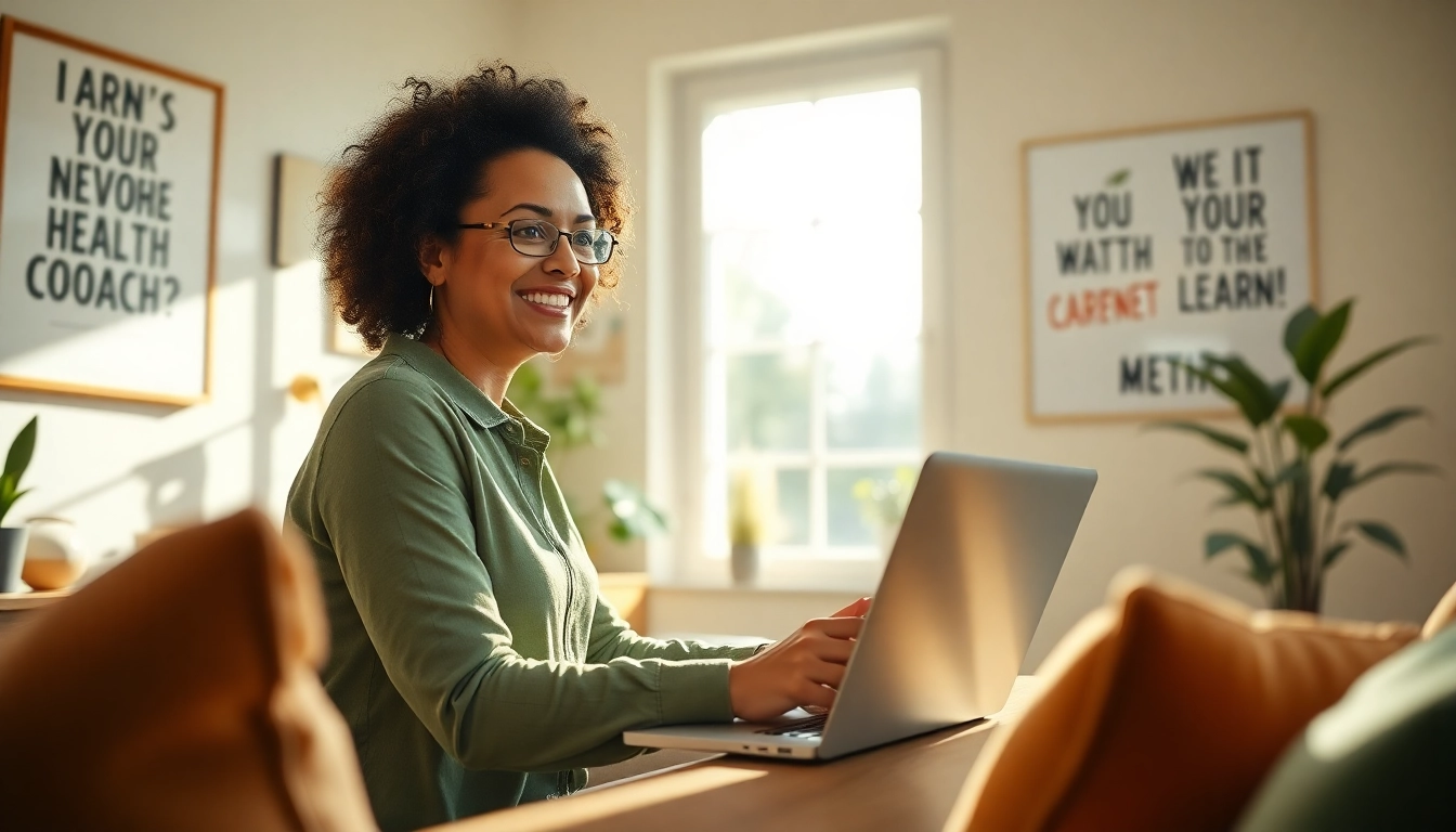 Health coach providing guidance in a bright, inviting setting with motivational elements.