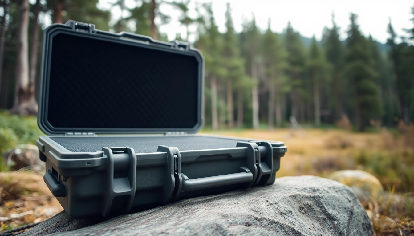 Showcase of pelican gun case for sale in an outdoor setting highlighting durability and design.