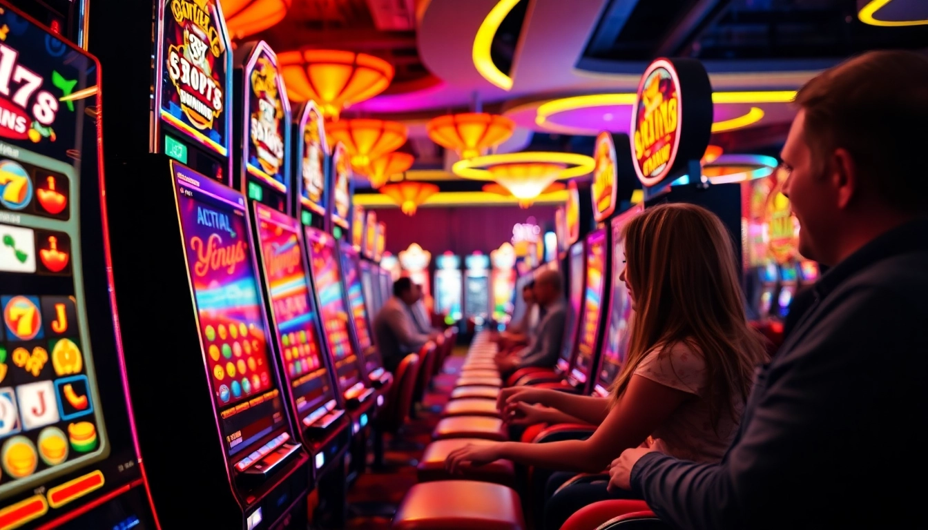 Slot gacor hari ini memperlihatkan pemain yang bersemangat di mesin slot kasino.