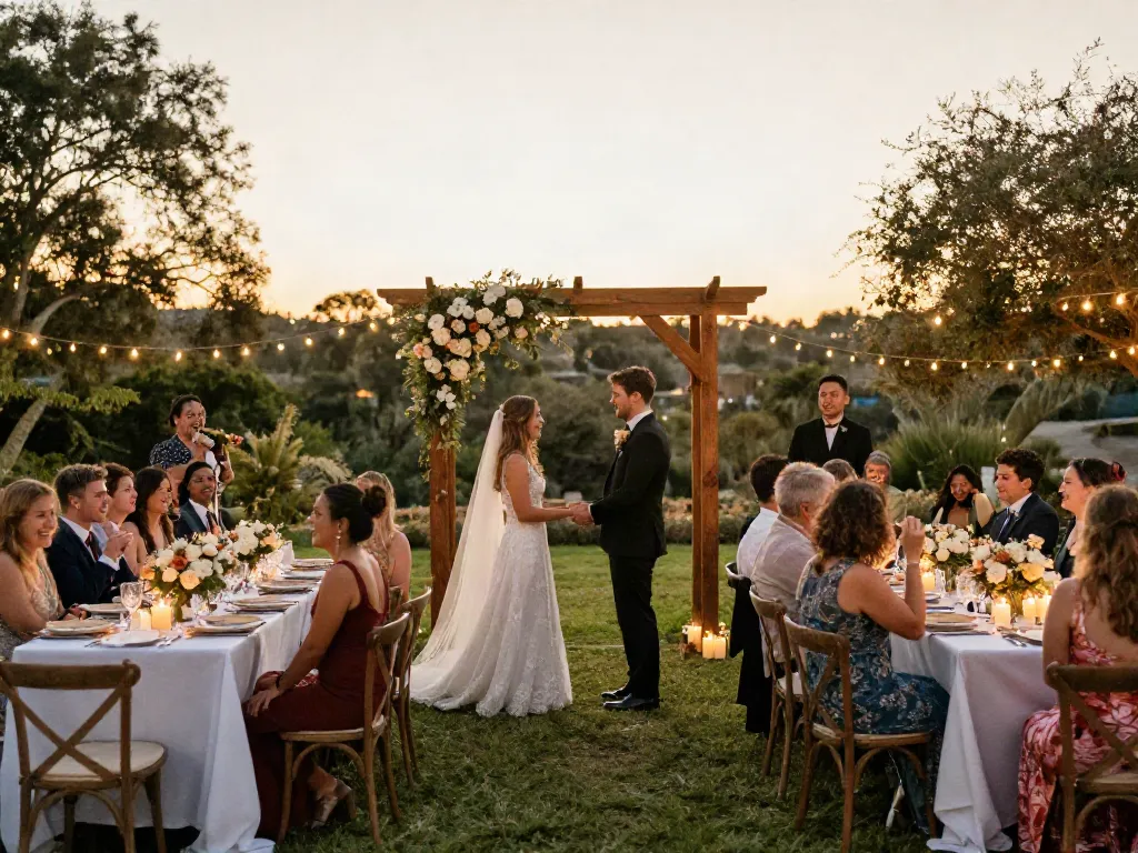 Event rentals transform outdoor weddings with elegant decorations and warm ambiance.