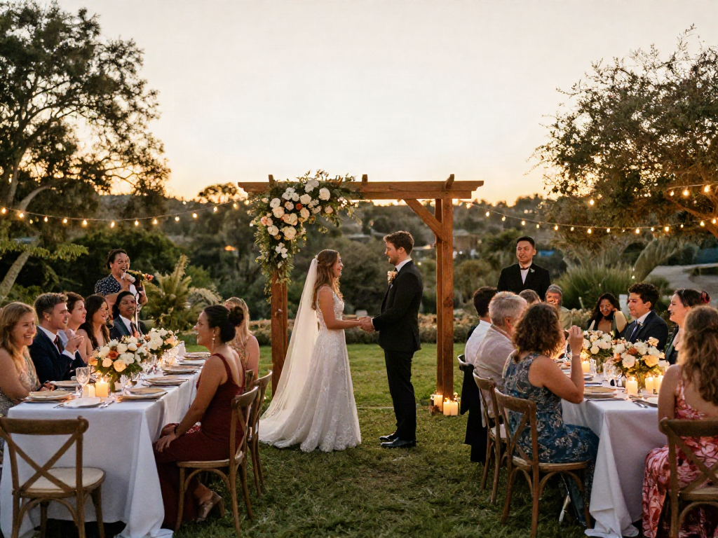 Event rentals transform outdoor weddings with elegant decorations and warm ambiance.
