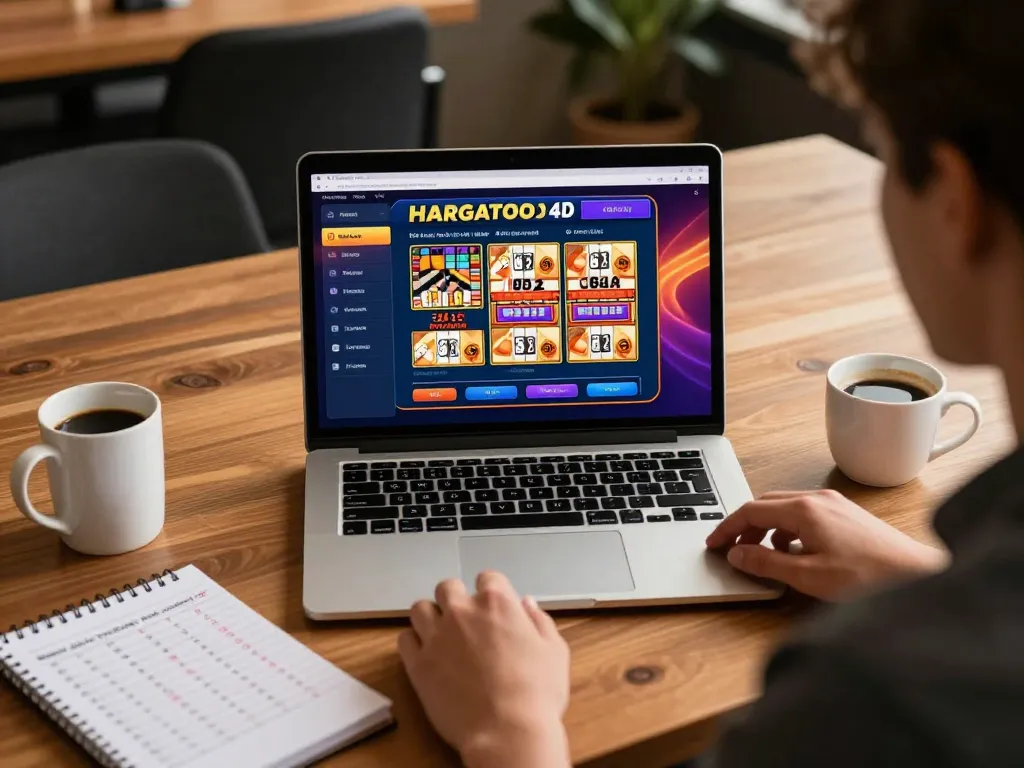 Player enjoying HARGATOTO online gaming on a laptop while managing strategies.