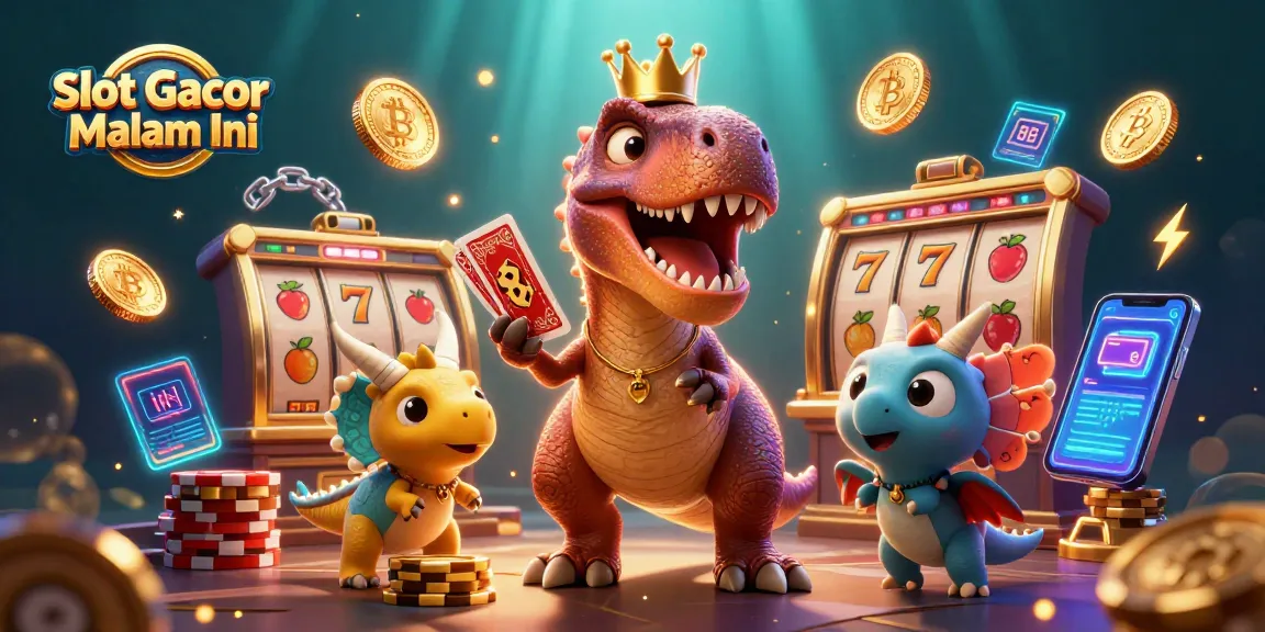 Spin the reels with Slot Gacor Malam Ini featuring fun dino characters, vibrant coins, and thrilling jackpot elements!