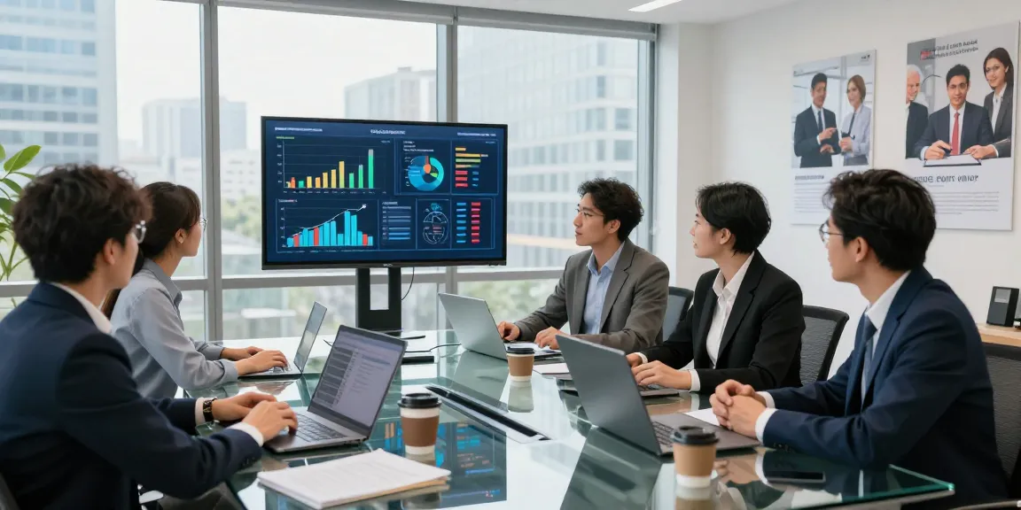 Engaging team meeting discussing business IT support services in a modern office.