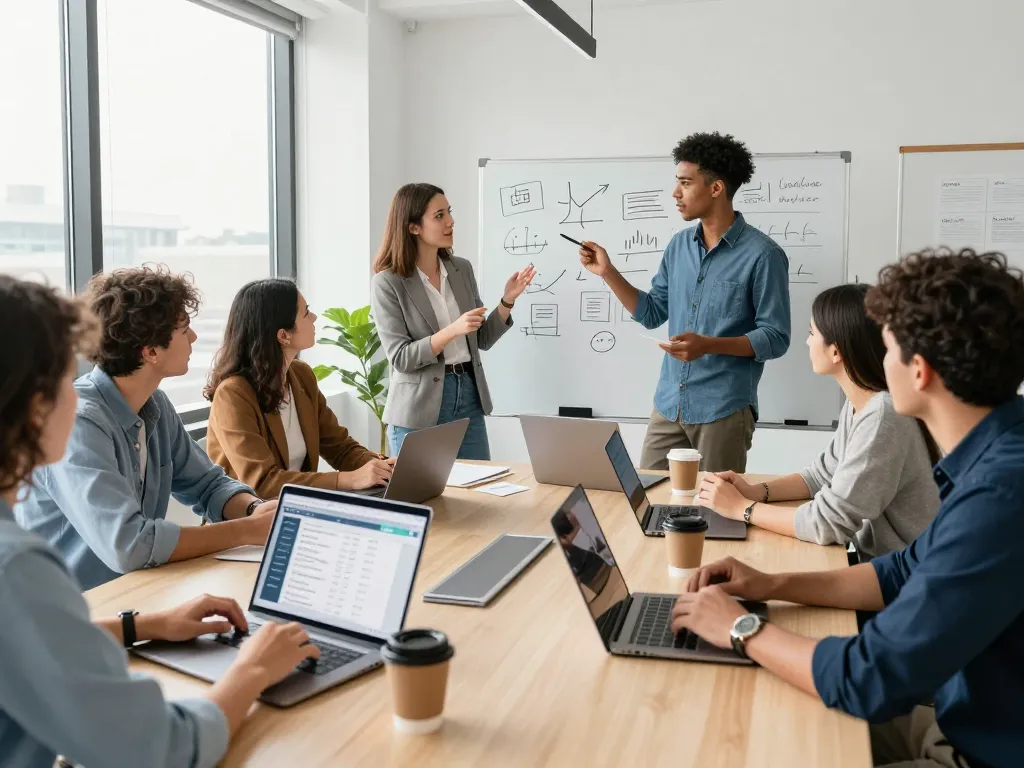 Purchase PLR Content during a collaborative business meeting in a bright modern office.