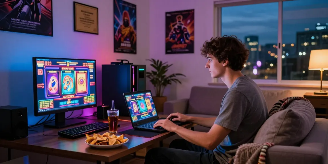 Engaging gaming experience with slot deposit dana on laptop and cozy decor