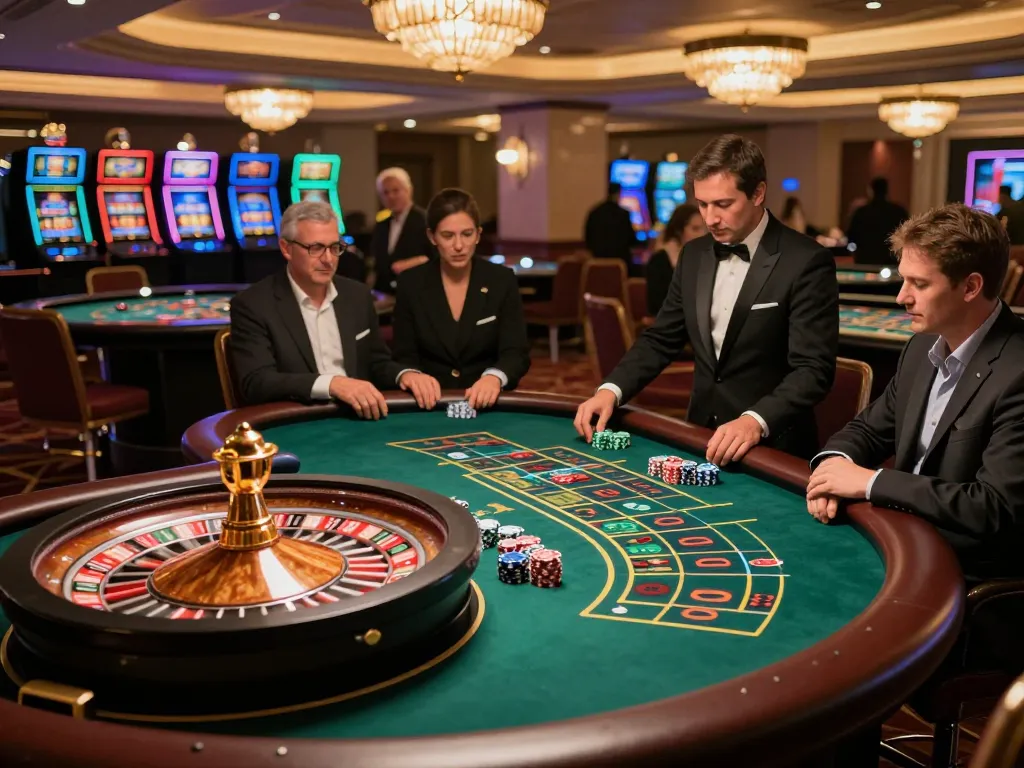 Players engaging at a roulette table at Sunwin casino, showcasing strategic betting and excitement in upscale atmosphere.