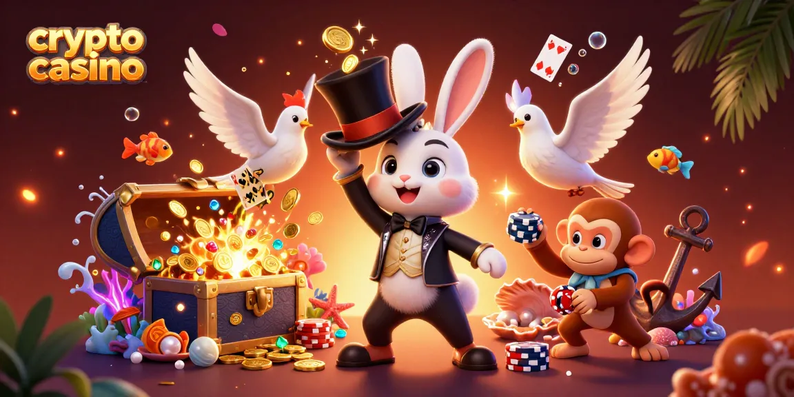 Gioca nel crypto casino con un coniglio magico, una colomba in un mantello di paillettes e una scimmia che ruba gettoni.