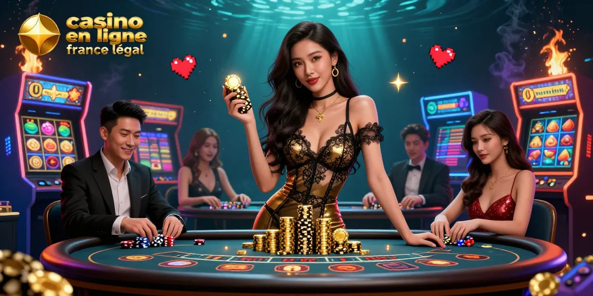 Vivez une expérience de jeu à enjeux élevés à une table VIP dans une scène de casino en ligne France légal avec des jetons dorés.