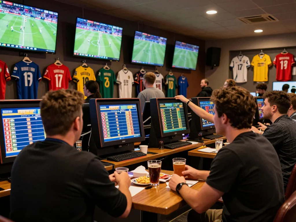Experience excitement at vaobet as bettors engage in live sports betting at a vibrant sportsbook.
