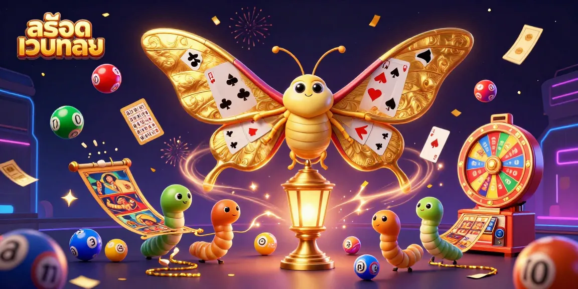 Engage with สล็อตเว็บตรง in a vibrant casino-themed illustration featuring lottery elements.