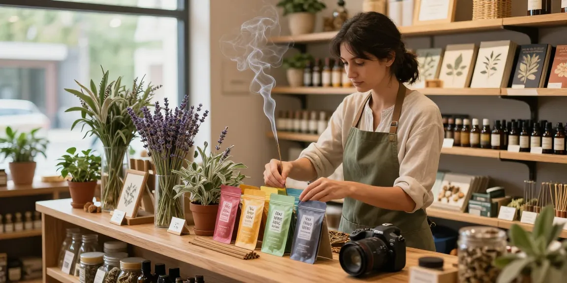 No More Mr. Nice Guy Herbal Incense 5g displayed in a cozy herbal shop, creating a calming atmosphere with aromatic herbs.