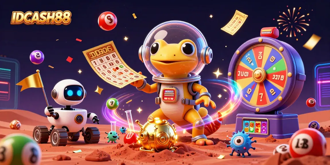 Experience thrilling gaming adventures with IDCASH88 inside a vibrant casino scene with galactic elements.