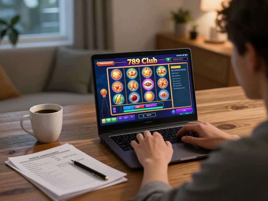 Enjoying gameplay on 789 club with engaging slot machines displayed on laptop.