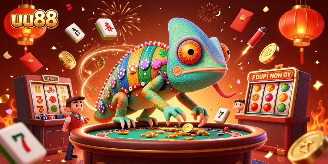 Spin and win with uu88's vibrant casino scene featuring jackpot slots and golden coins flying.