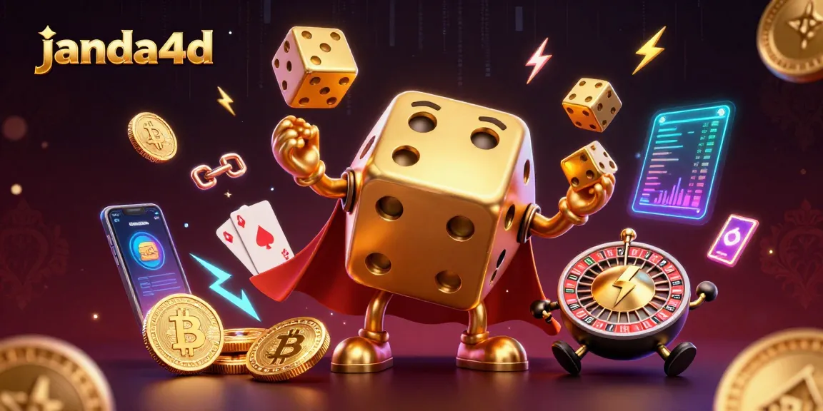 janda4d memainkan dadu emas raksasa sambil dikelilingi koin digital menambah kesan kazino yang megah.