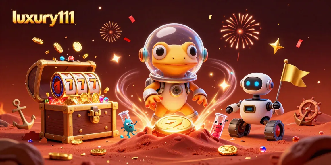 Experience the excitement of luxury111 with a Martian gecko discovering a golden casino filled with treasures.