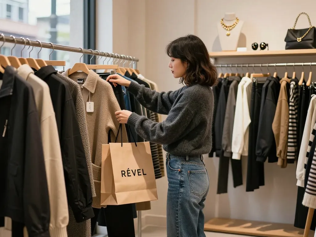 Shopping experience at revelcollective.myshopify.com showcasing stylish urban fashion wear in luxurious setting.