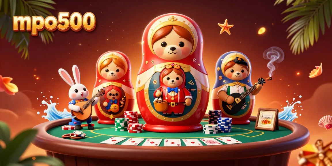 Engage with mpo500's thrilling gambling scene featuring playful characters and vibrant casino elements.