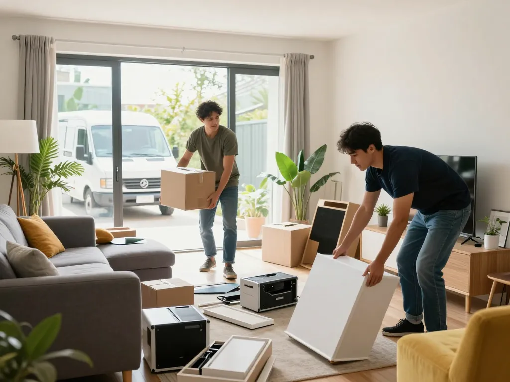 Entrümpelung Wien Team, das effizient eine moderne Wohnung entrümpelt
