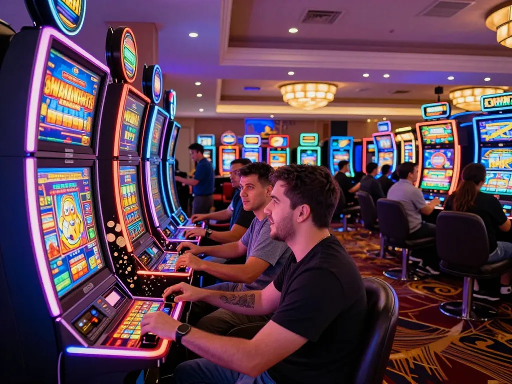 Engage in thrilling slot gaming action at 23win's vibrant casino floor inspired venue.