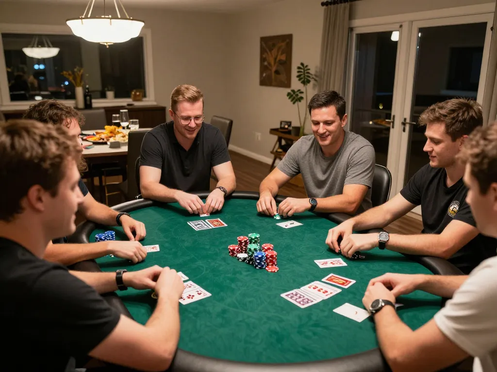 Players enjoy Texas Hold'em at home poker night, showcasing the excitement of gaming with 58win.