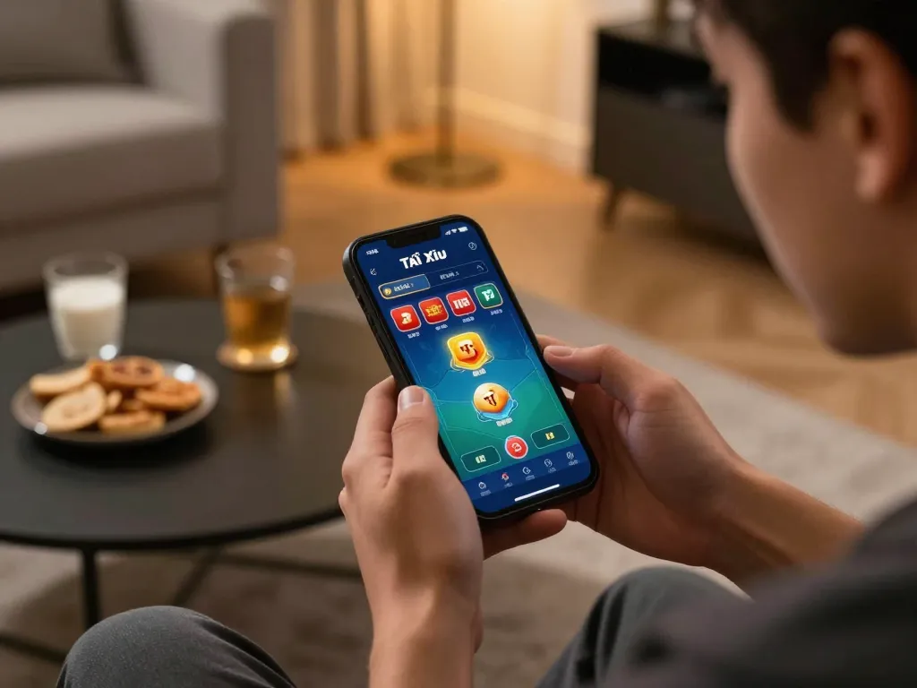 TaiXiuOnline8 gaming experience with a player using a smartphone app for online gambling.