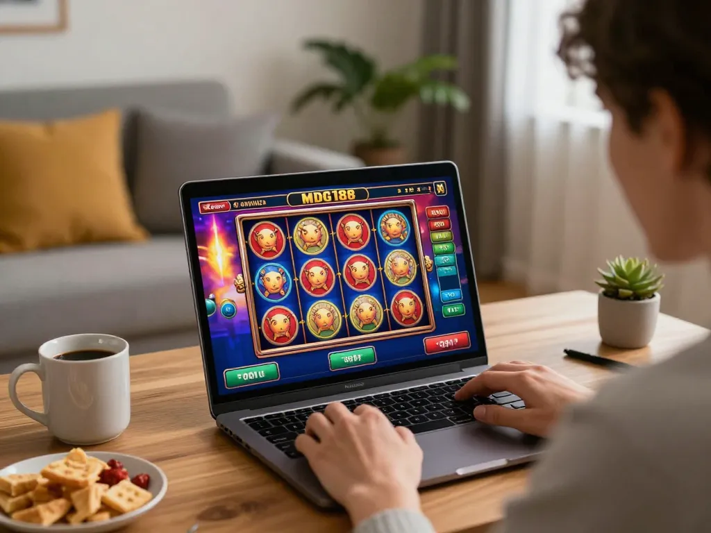 Engaging gameplay of mdg188 online slots in a cozy home environment