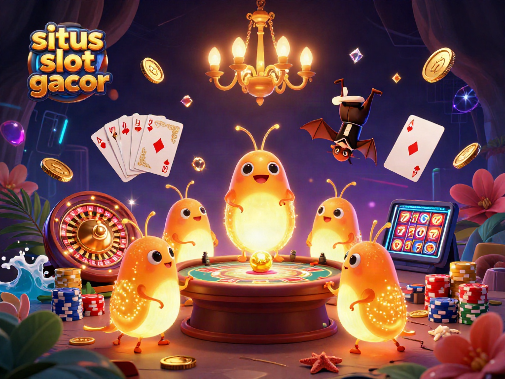 Situs slot gacor showcases a vibrant casino scene with glowworms and a bat dealer, igniting excitement in gambling.