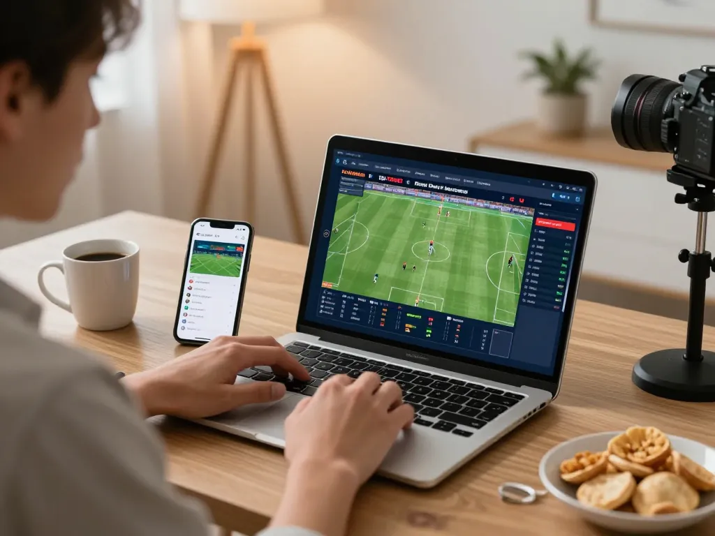 Person actively placing bets on https://f8betz.it.com/ while enjoying a sports match in a cozy home office.