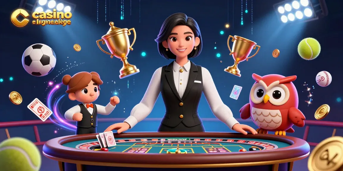 Découvrez le casino en ligne France légal avec notre scène de croupier en direct captivante mettant en avant une table de baccarat et des éléments sportifs dynamiques.