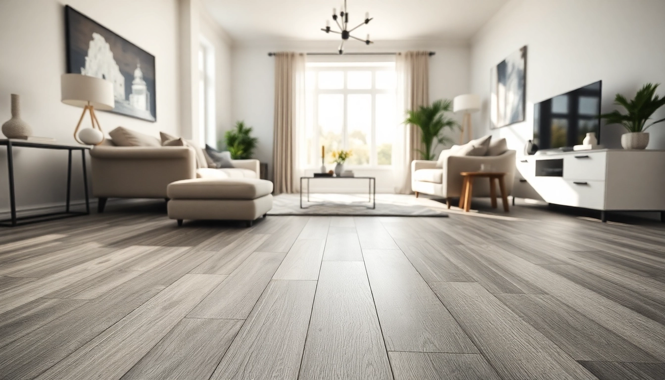 Showcasing the best lvp flooring in a chic living room featuring platinum grey vinyl.