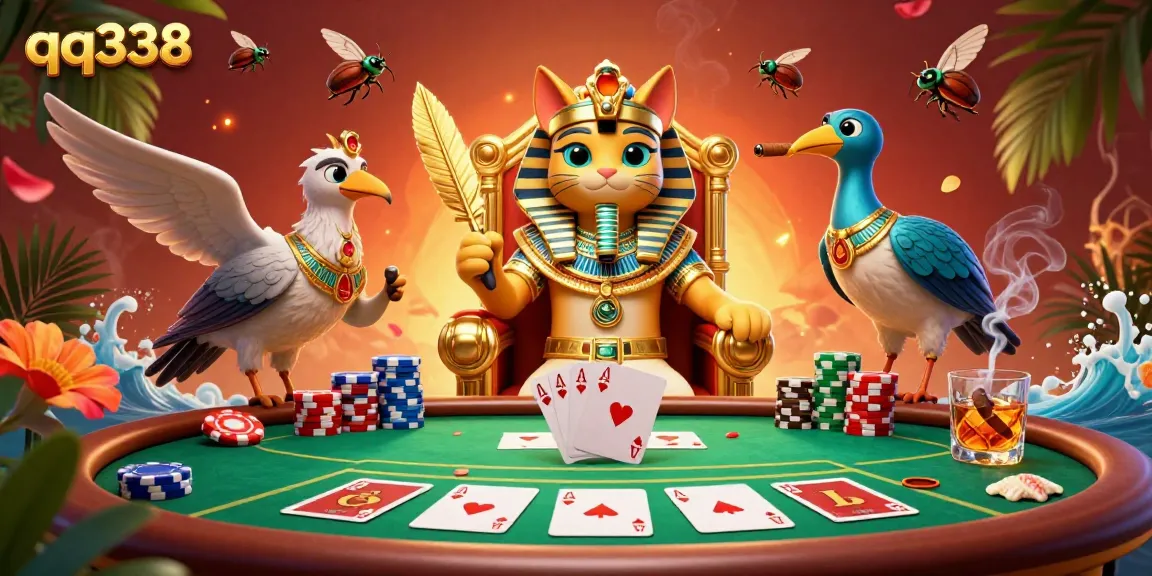 Experience the thrill of gambling with qq338 in this vibrant 3D illustration showcasing a royal poker scene.