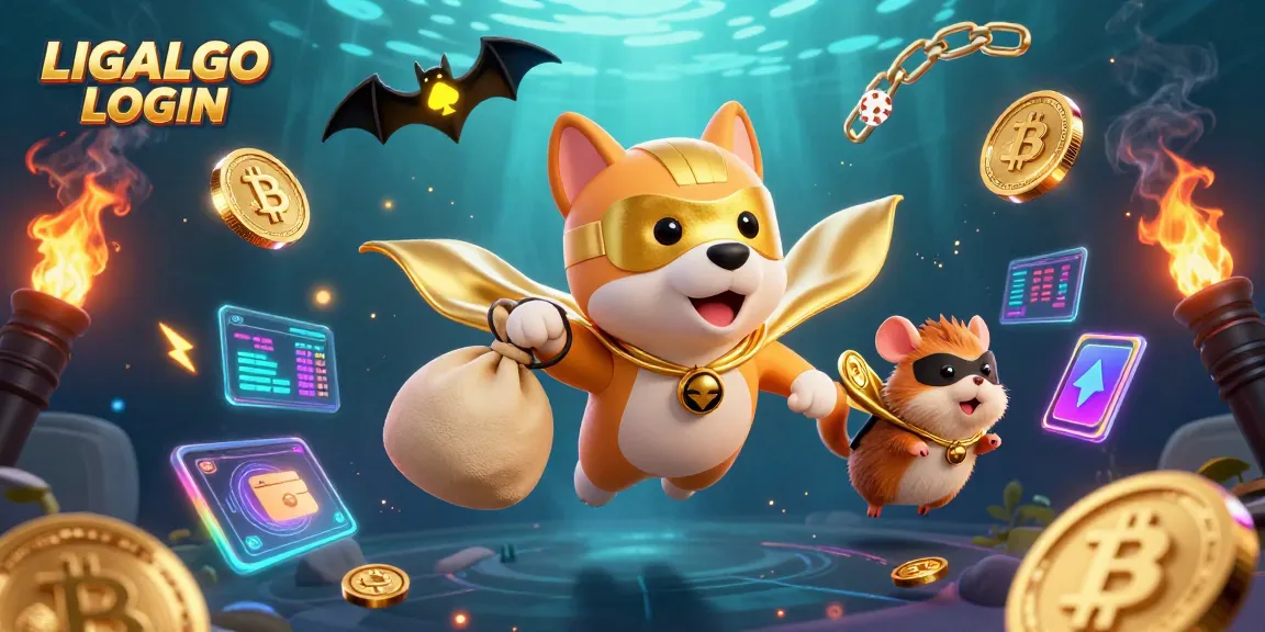 LIGALGO LOGIN captures a superhero dog and hamster, symbolizing winning strategies in online gaming.