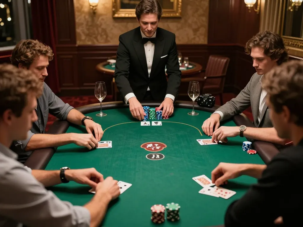 Players engage in a strategic poker game in a luxurious setting, showcasing viral4d gaming atmosphere.