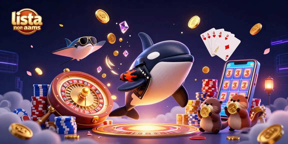 Illustrazione 3D coinvolgente di personaggi fantasiosi che celebrano in un lista casino non aams, con monete e elementi del casinò che volano attorno.
