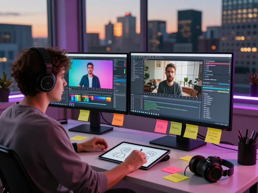 Generate video to prompt analysis in a creative workspace showcasing AI video tools.