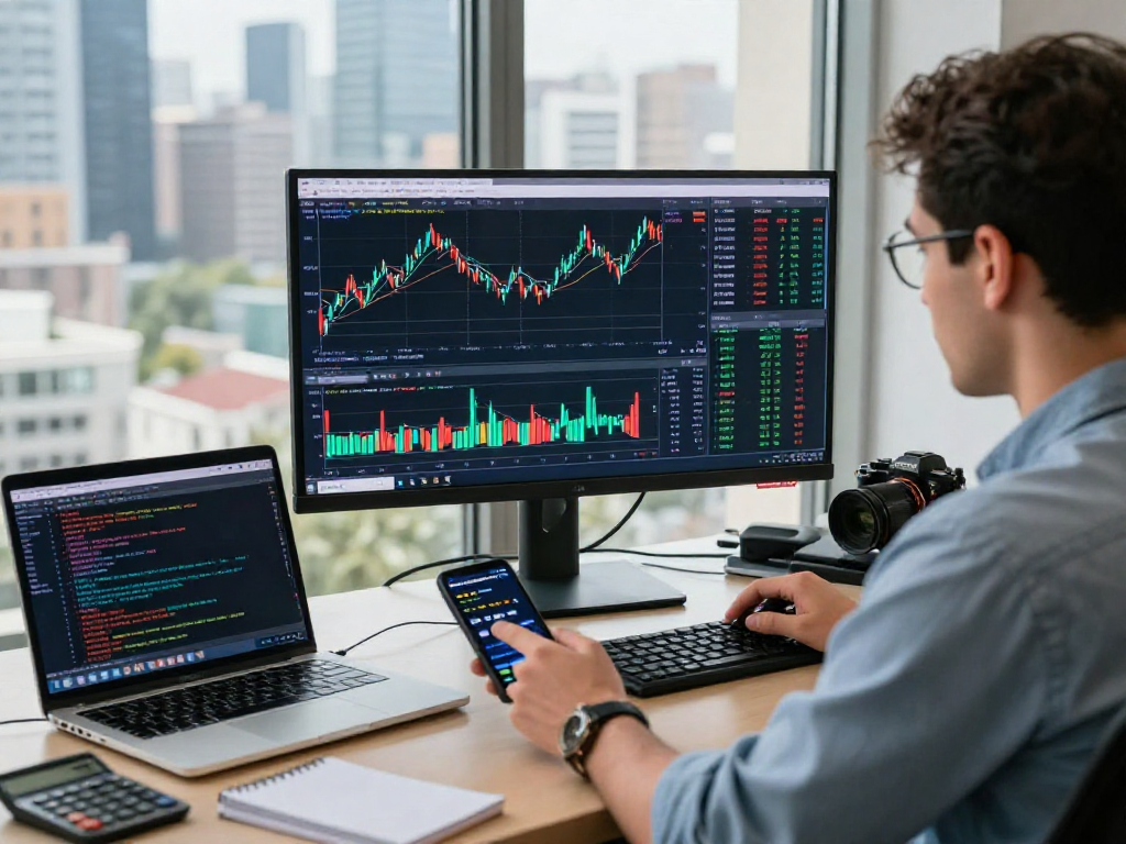 使用MetaTrader 5进行交易的专业环境，交易者分析金融图表，显示市场动态。