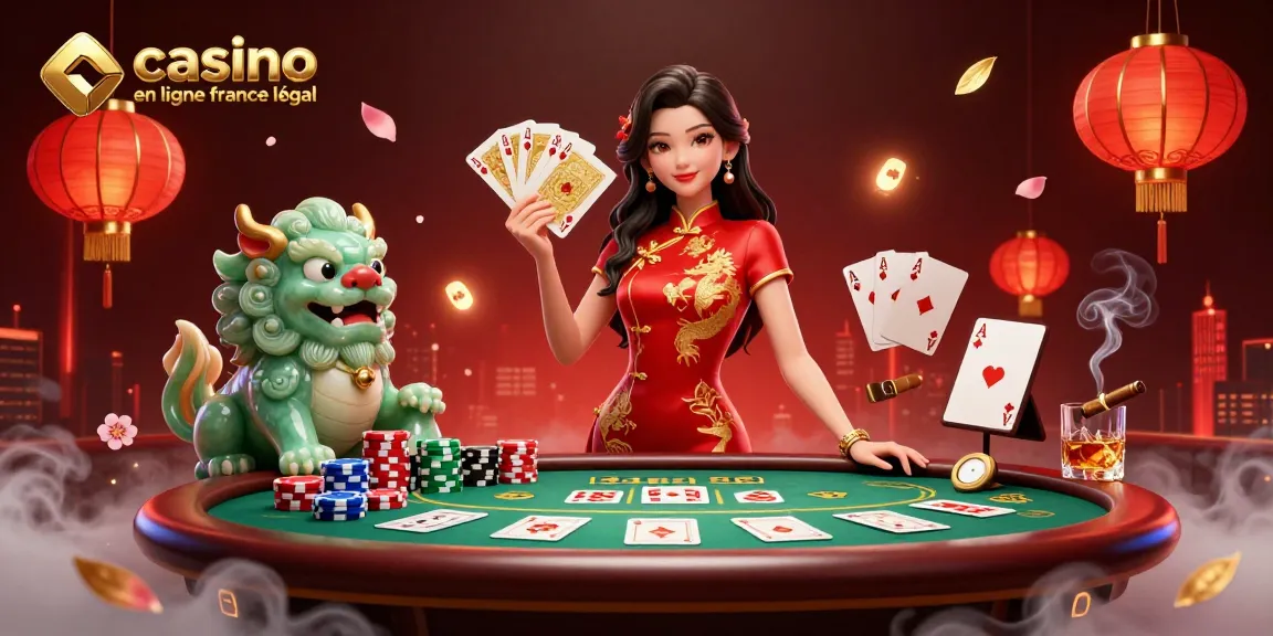 Interagissez avec casino en ligne france légal à travers une illustration 3D mettant en avant des éléments de poker et une dame en robe somptueuse.
