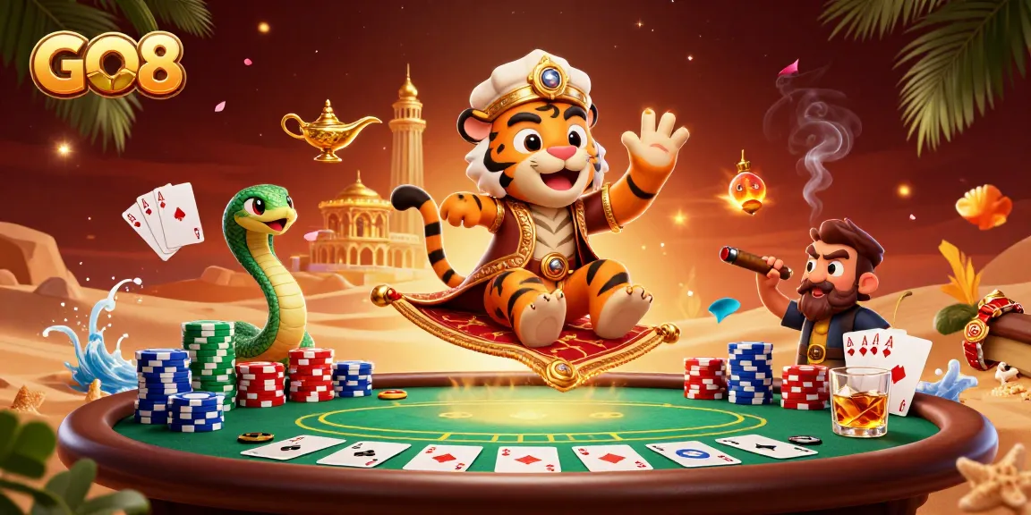 Join GO8 for thrilling casino action with poker chips, a tiger sultan, and a magic snake!